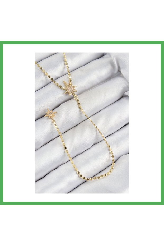 Brass Zircon Stone Crushed Chain Pole Star Model Gold Color Y Necklace Bezoss