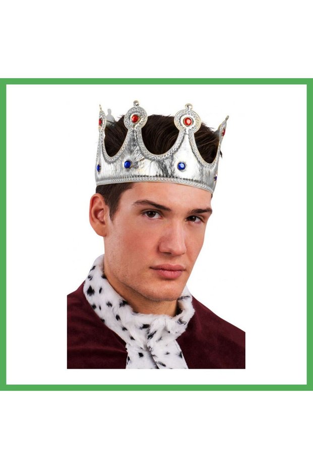 King Crown Silver Color Fabric Material Adult Size Bezoss