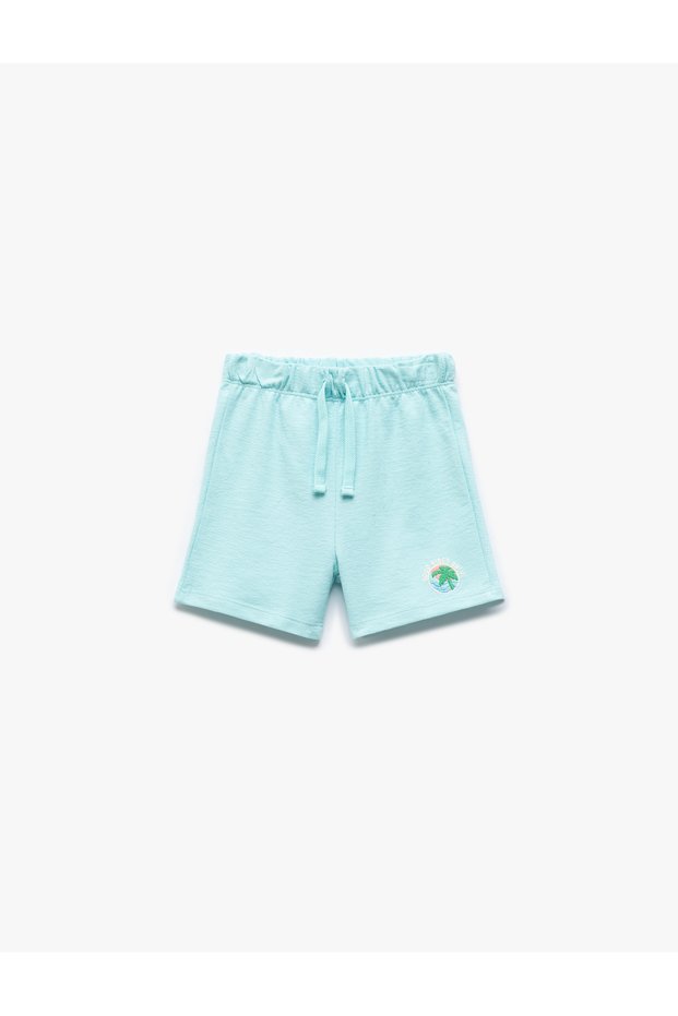 Boys Turquoise Blue Embroidered Shorts