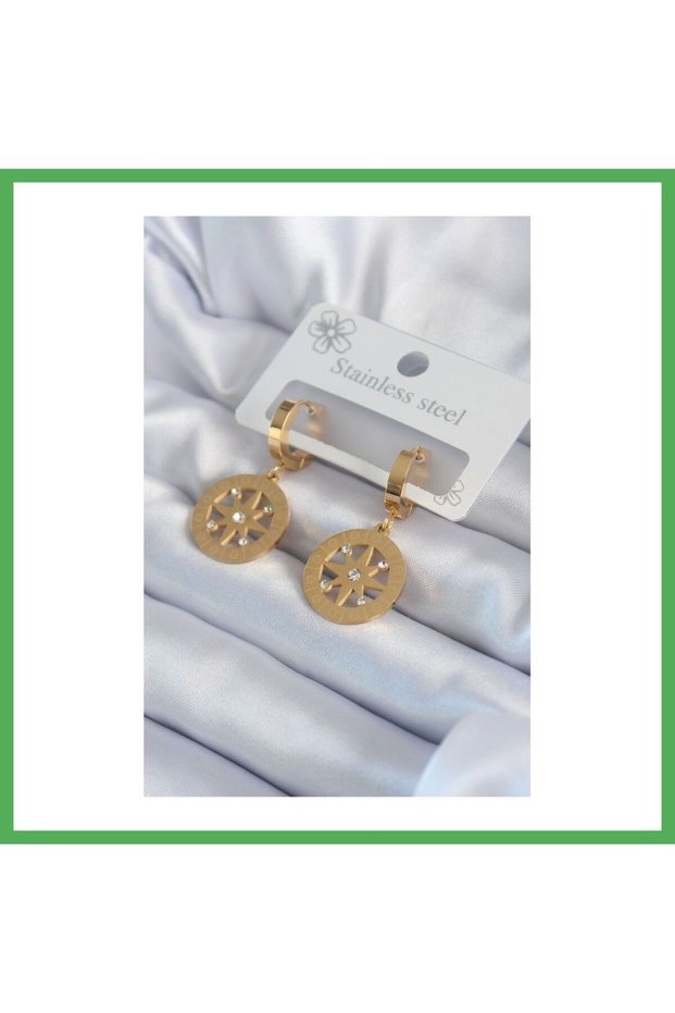 316L Steel Gold Color Pole Star Model Processing Detail Zircon Stone Women's Earrings Bezoss