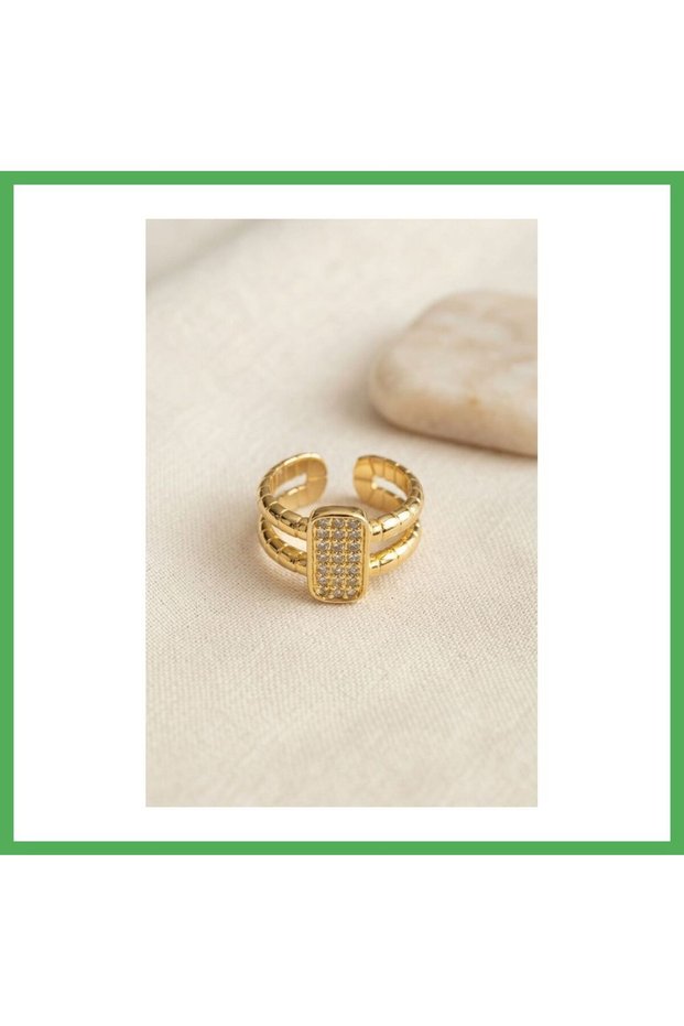 Clariss Parallel Luxury Zircon Stone Gold Color Ring Bezoss
