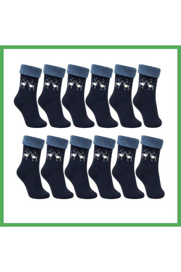 12-Pack Women's Winter Towel Socks, Warm, Mixed Patterned, Economical, Multi-Pack Bezoss