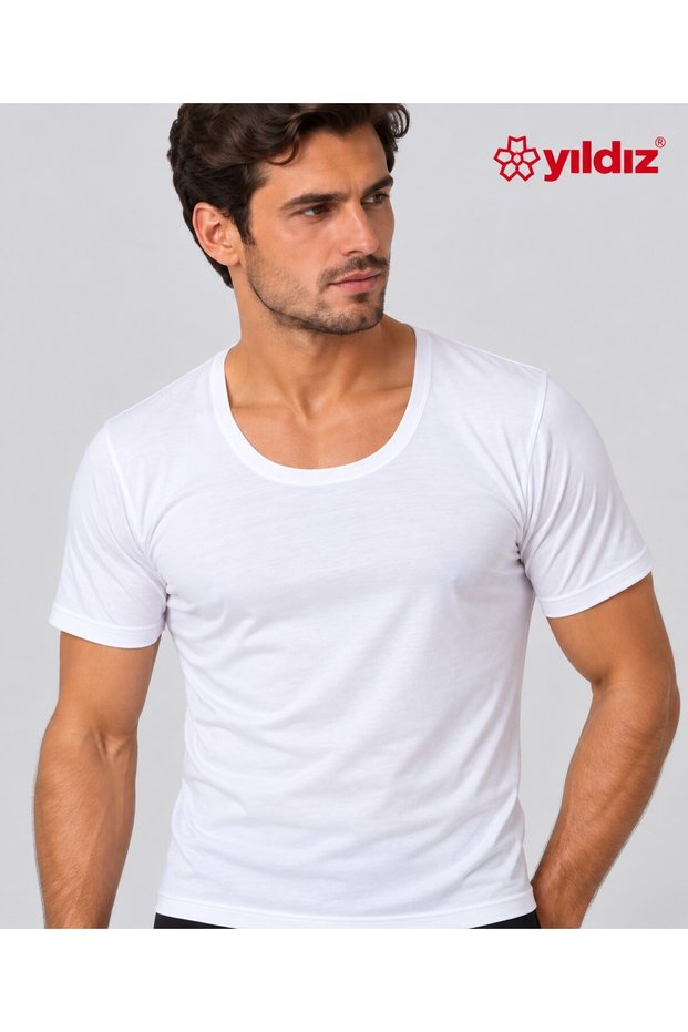 Yıldız 100% Cotton Single Jersey Short Sleeve Open Collar 3-Piece Men's Undershirt