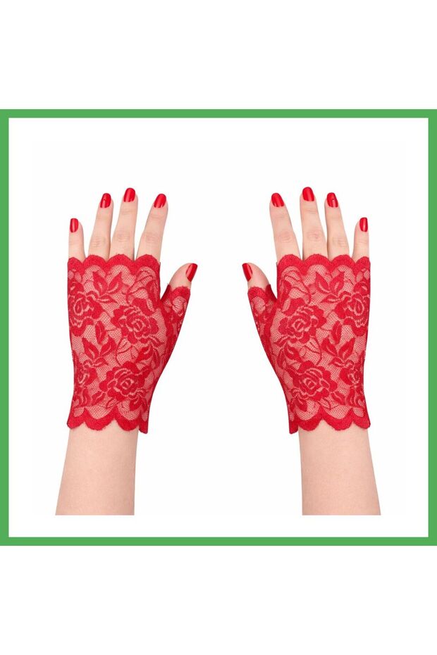 Red Lace Fingerless Short Gloves Bezoss