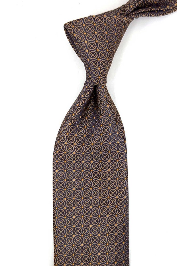 Safran Motif Patterned Classic Tie with Handkerchief Kk14071