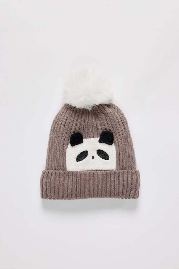 Girl's Panda Figured Pompom Knitted Beanie