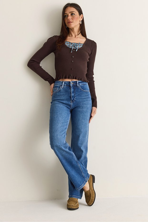 Women's Blue High-Waisted Straight-Leg Jeans 60286779