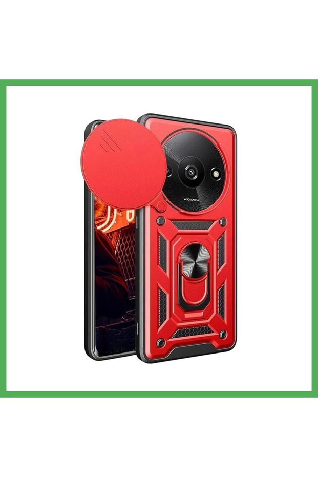 حافظة متوافقة مع Redmi A3 4G من السيليكون مع حلقة عدسة Pars - أحمر BEZOSS