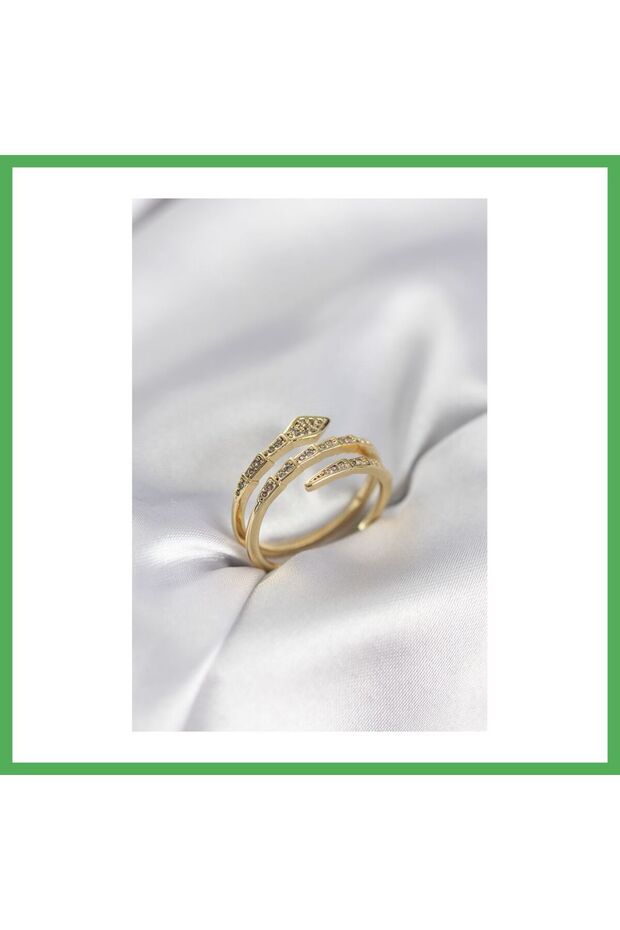 Snake Model Gold Color Zircon Stone Women's Ring Bezoss