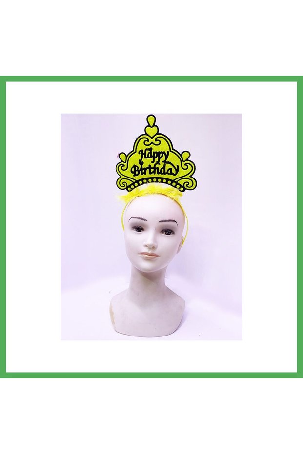 Happy Birthday Neon Yellow Color Birthday Crown 24X15 cm Bezoss