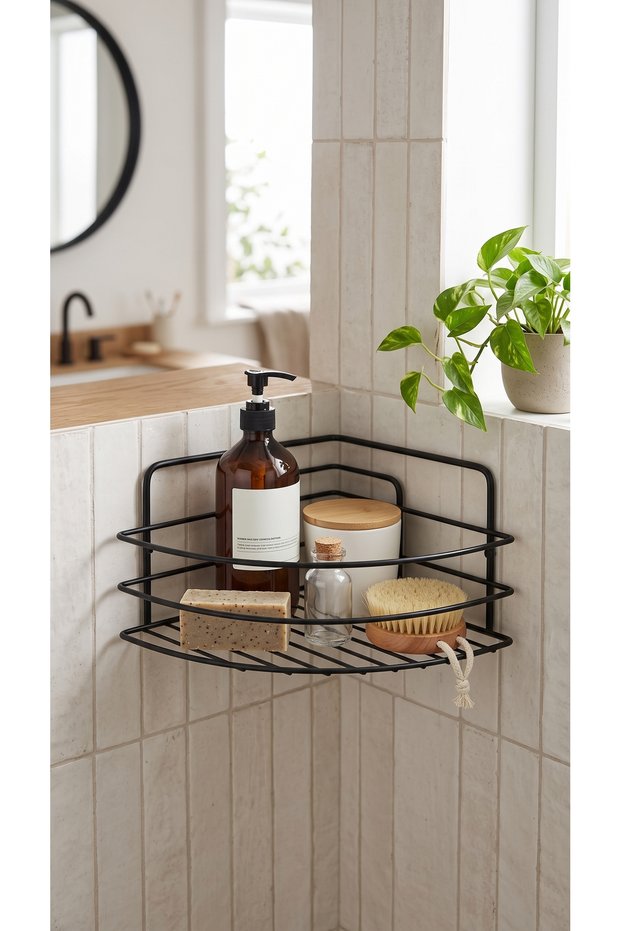 Luxury Thermoplastic Coated Single Layer Bathroom Corner Shelf Shower Cabinet Shampoo Holder Sponge Holder Corner Shelf Stand