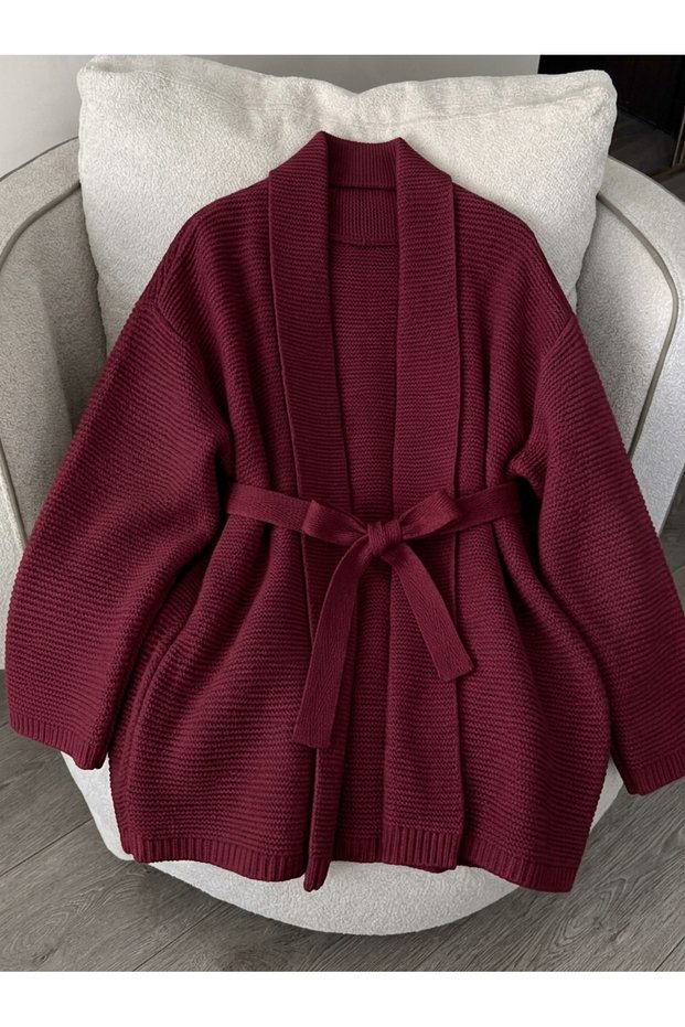 Women's Belted Oversize Knitwear Tie-Up Cardigan, Jacket