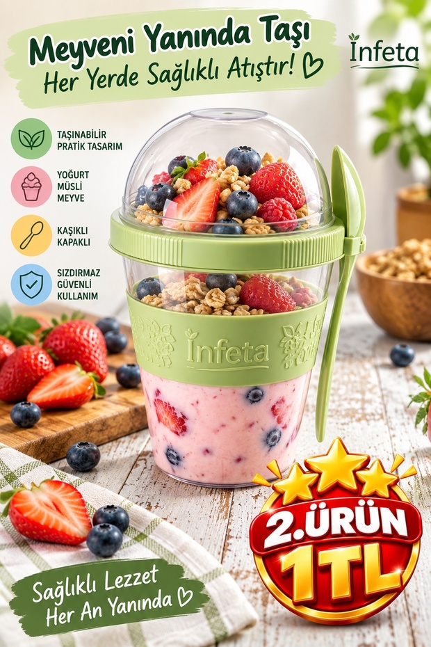 Portable Fruit Yogurt Container with Lid and Spoon, Practical Storage Container with Snack Compartment