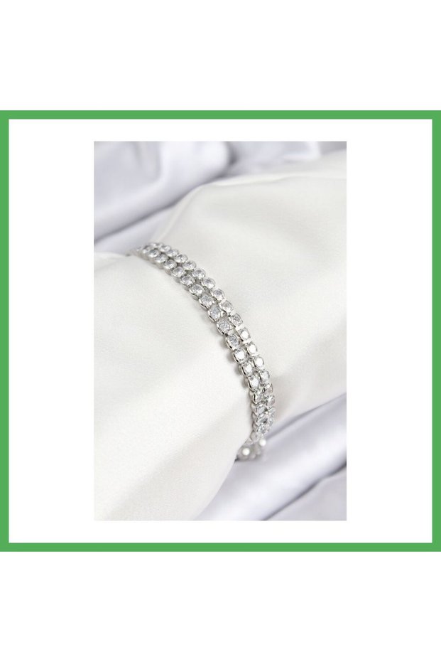 Brass Zircon Stone Double Row Model Silver Color Elevator Women's Bracelet Bezoss