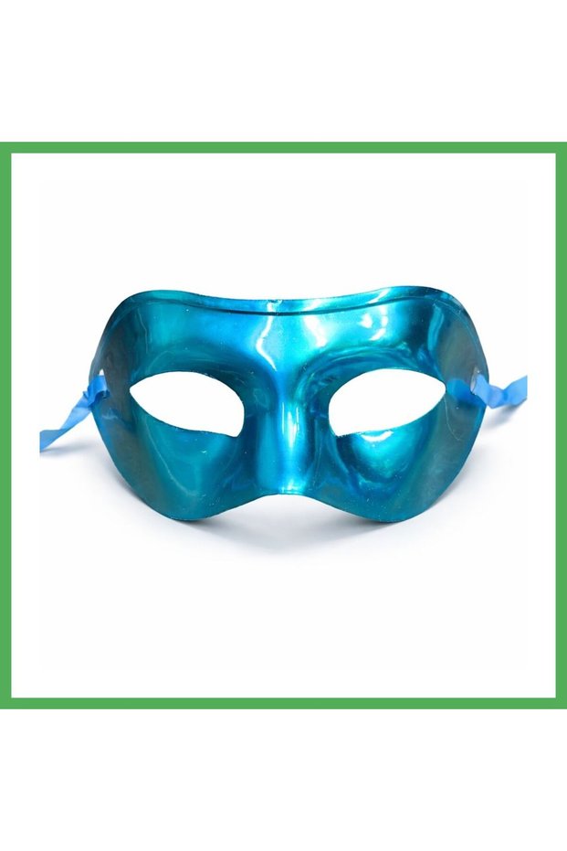 Metalized Shiny Party Mask Turquoise Blue Color 16X7 cm Bezoss