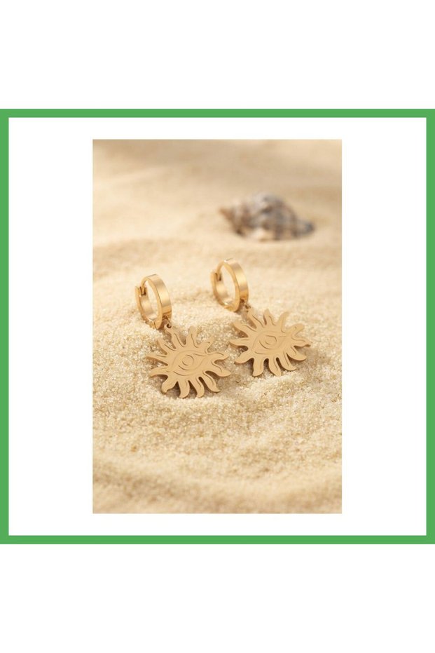 316L Steel Gold Color Sun Model Eye Embroidery Women's Earrings Bezoss