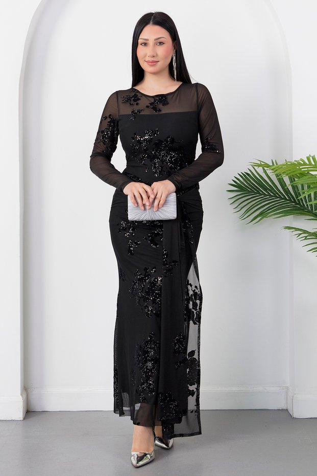 Crew Neck Front Tie Glitter Dress Dks1469