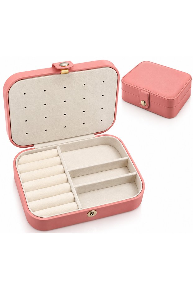 Pink Jewelry Organizer and Jewelry Box – Travel Jewelry Storage Box with Compartments