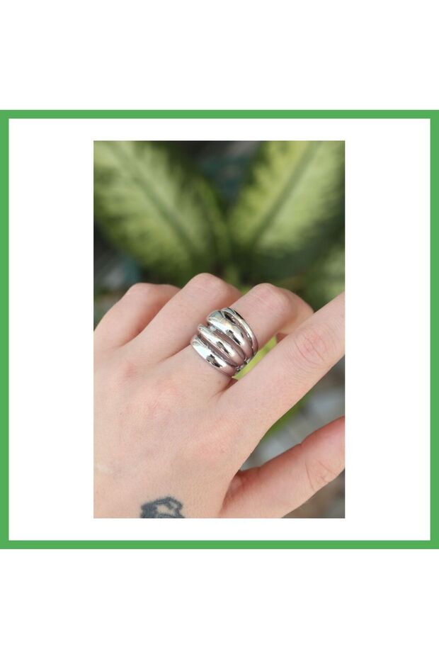 Brass Silver Color Adjustable Serrated Convex Ring Bezoss