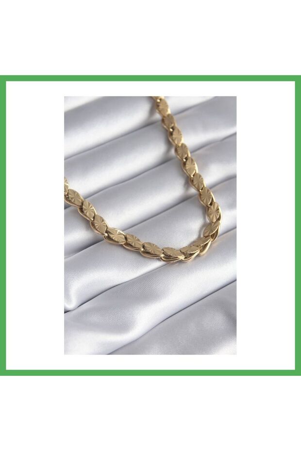 316L Steel Gold Color Laser Cut Barley Chain Model Women's Necklace Bezoss