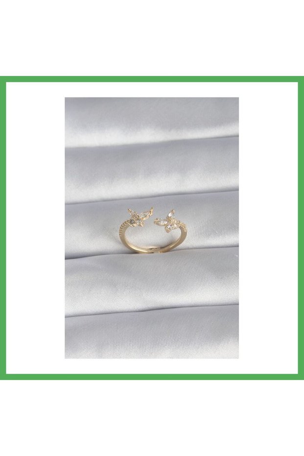 Brass Gold Color Zircon Stone Butterfly Model Women's Ring Bezoss