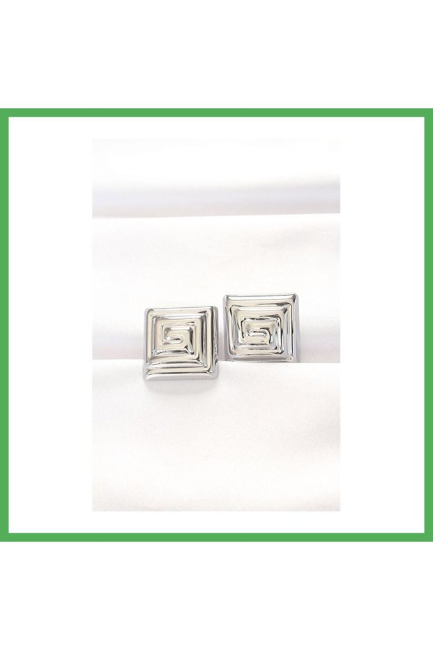 Brass Silver Color Square Form Earrings Bezoss