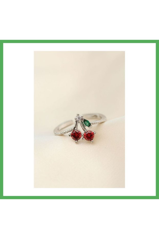 Adjustable Silver Color Crystal Stone Cherry Ring Bezoss