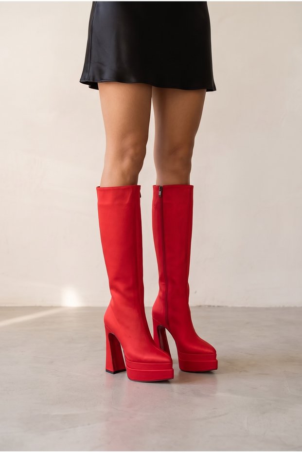 Jollyyy Red Suede Double Platform Design Women's Boots High Heeled Shoes