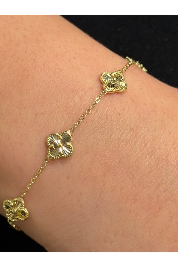 Xuping Four-Leaf Lucky Clover Detailed Elegant Women's Bracelet - Stainless Steel (Gold&Silver)