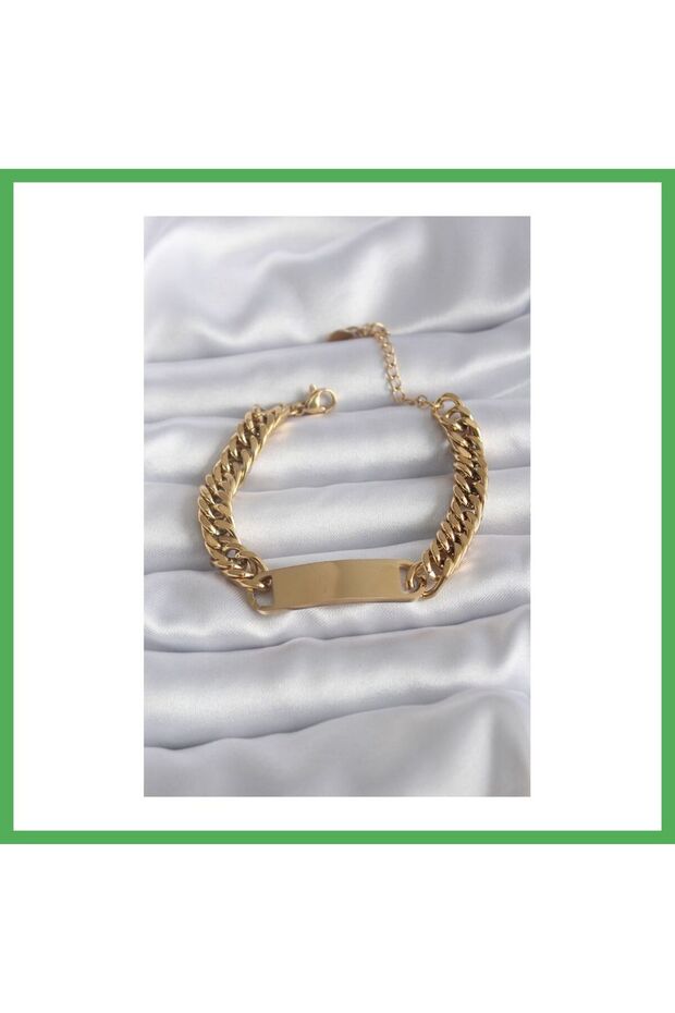 316L Steel Gold Color Name Engravable Plate Model Women's Bracelet Bezoss