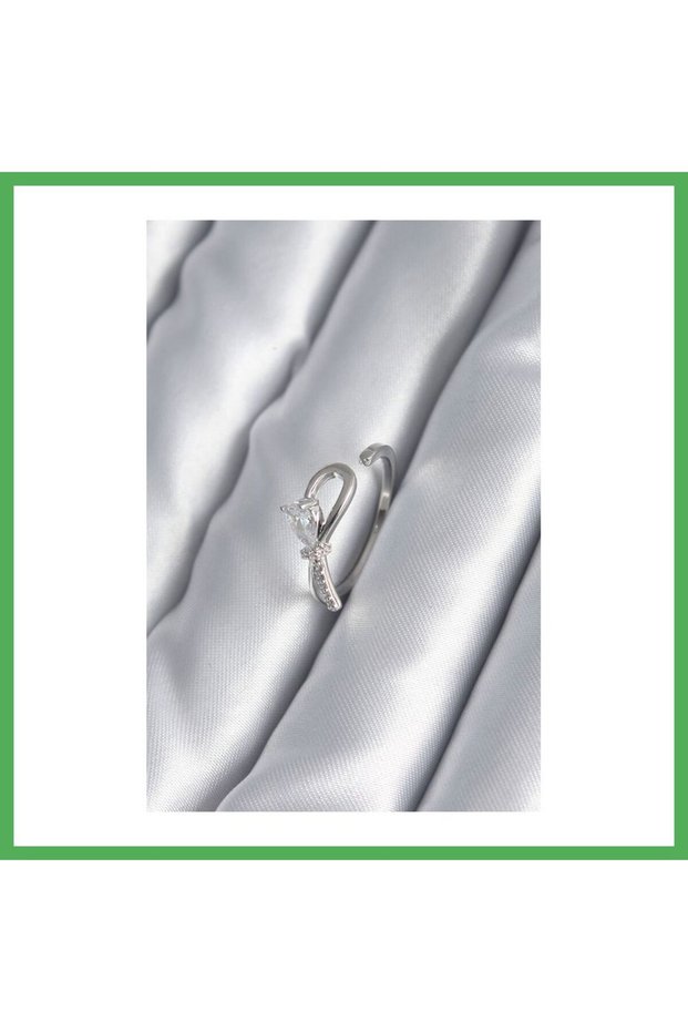 Brass Silver Color Zircon Stone Detail Ribbon Model Women's Ring Bezoss