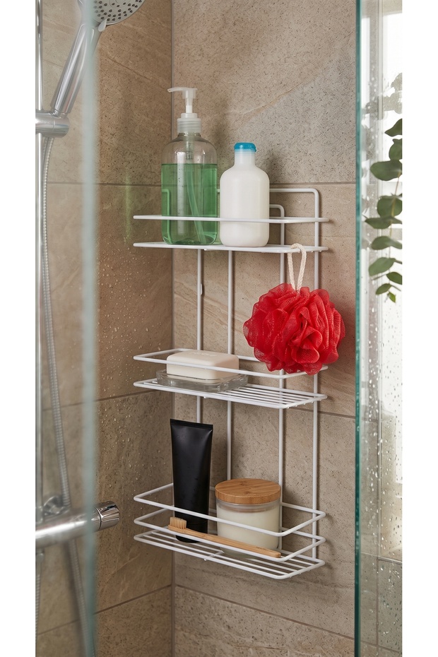 Luxury Thermoplastic Coated 3-Tier Bathroom Wall Shelf Flat Shampoo Holder Sponge Holder Soap Holder Organizer Stand