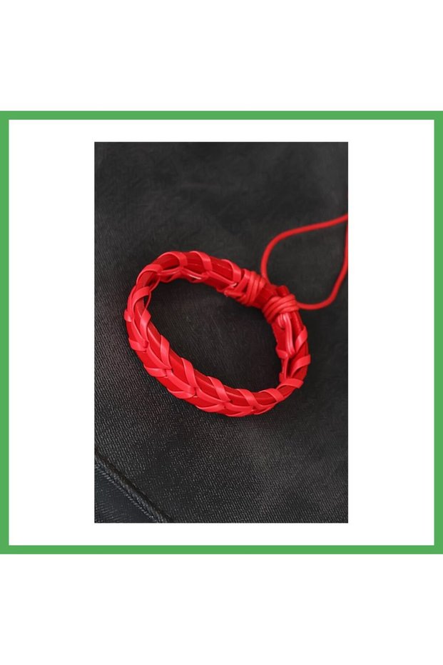 Red Knitted Leather Men's Bracelet Bezoss