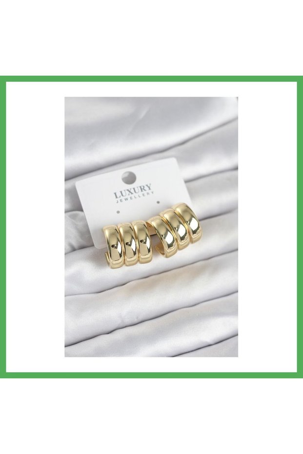 Brass Gold Color Triple Appearance Women's Earrings Bezoss