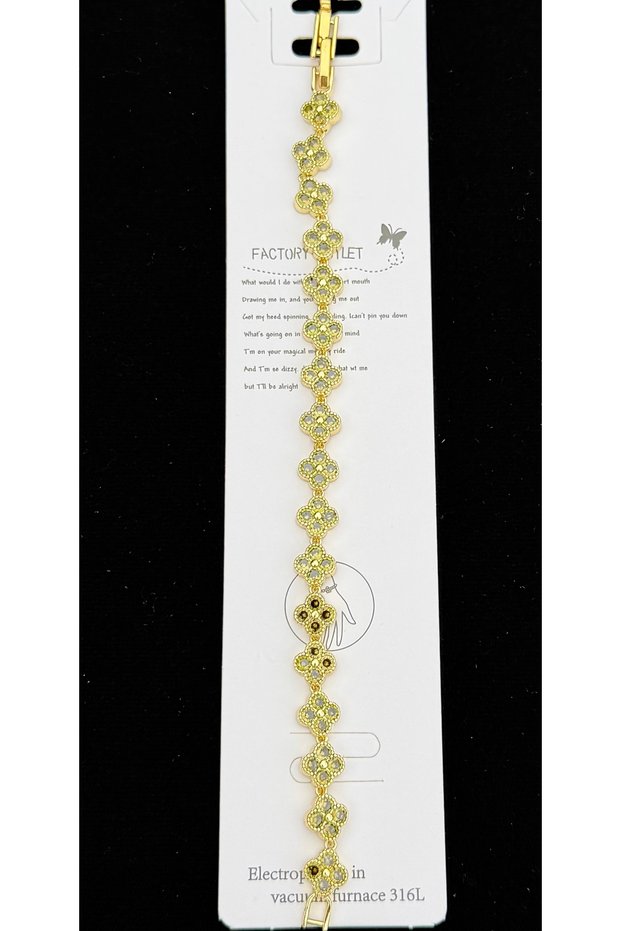 Xuping Stone Embellished Vintage Flower / Clover Motif Elegant Bracelet - Stainless Steel