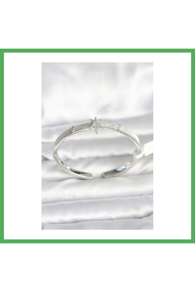 Brass Silver Color Pole Star Model Women's Handcuff Bracelet Bezoss