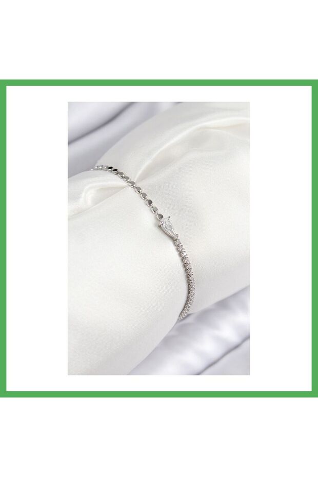 Brass Zircon Stone Drop Model Crushed Chain Silver Color Women's Bracelet Bezoss