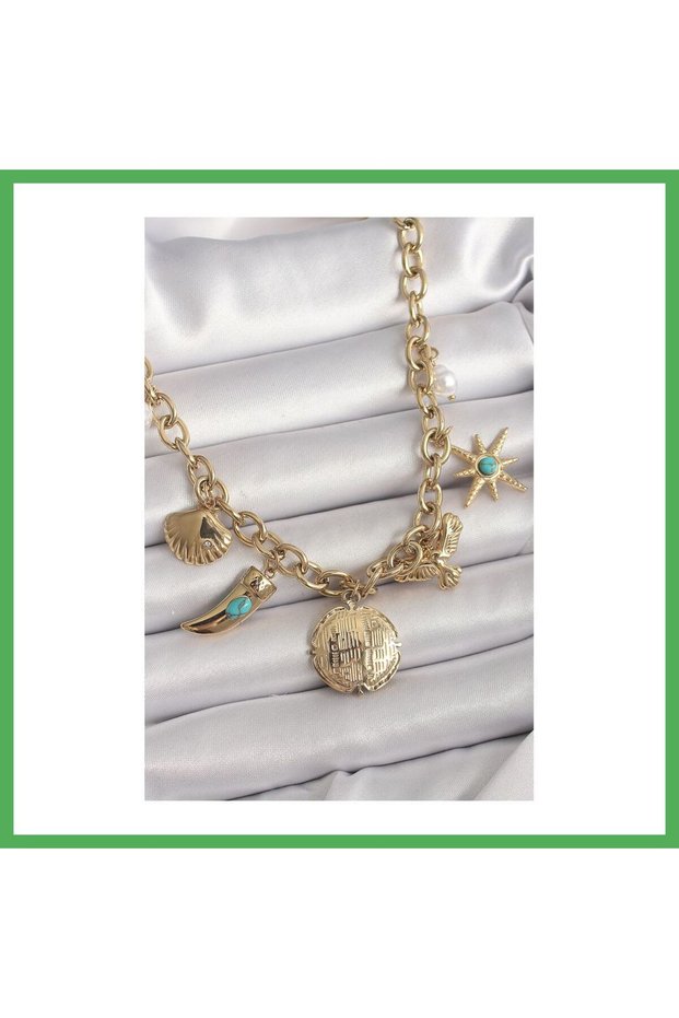 316L Steel Gold Color Chain Dangle Multiple Figure Model Women's Necklace Bezoss