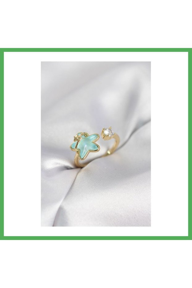 Gold Color Turquoise Star Model Women's Ring Bezoss