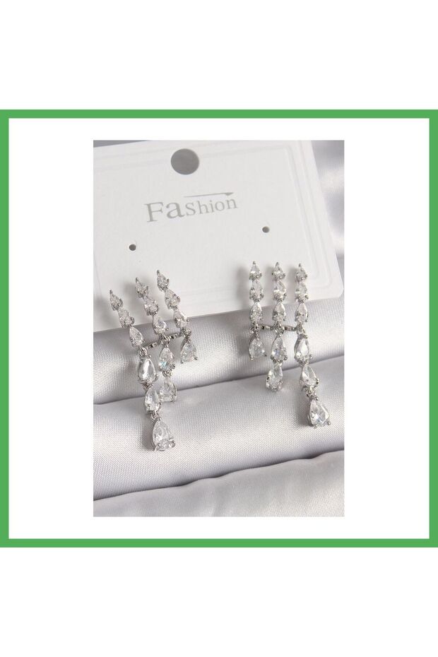 Brass Silver Color Zircon Stone Rain Model Women's Earrings Bezoss