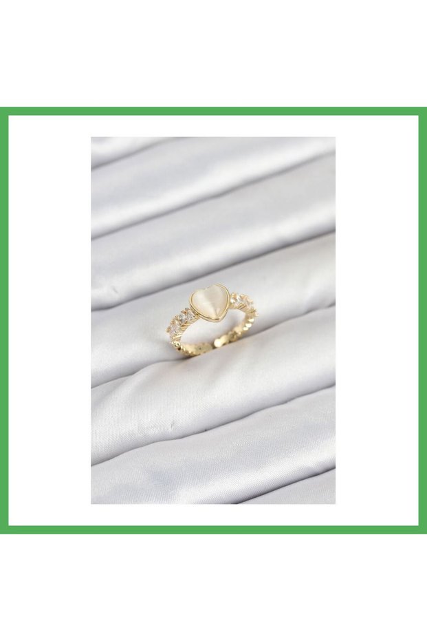 Brass Gold Color Zircon Stone Heart Women's Ring Bezoss