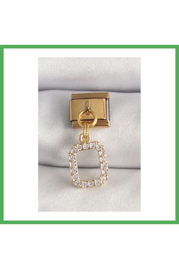 316L Steel Gold Color Dangle Square Zircon Stone Nomination Charm Bezoss