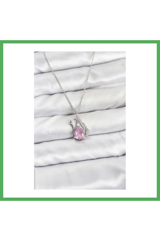 316L Steel Chain Silver Color Pink Swan Model Zircon Stone Women's Necklace Bezoss