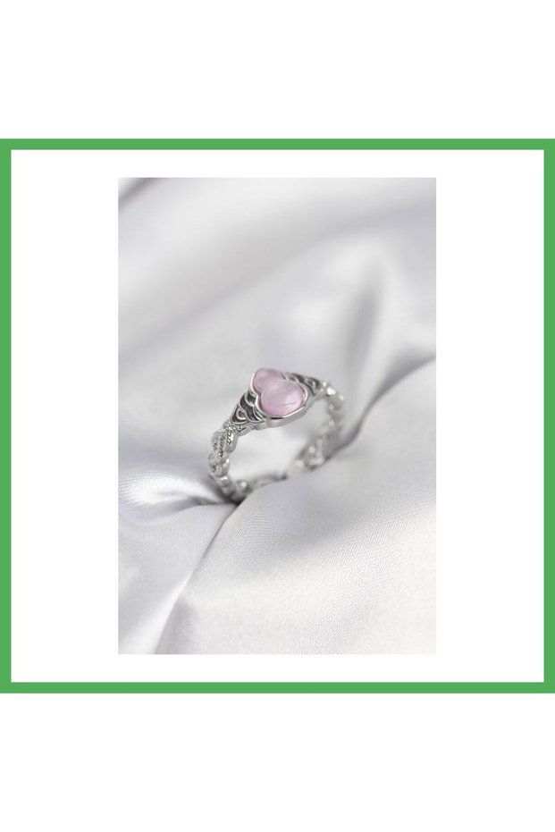 Silver Color Pink Drop Model Women's Ring Bezoss