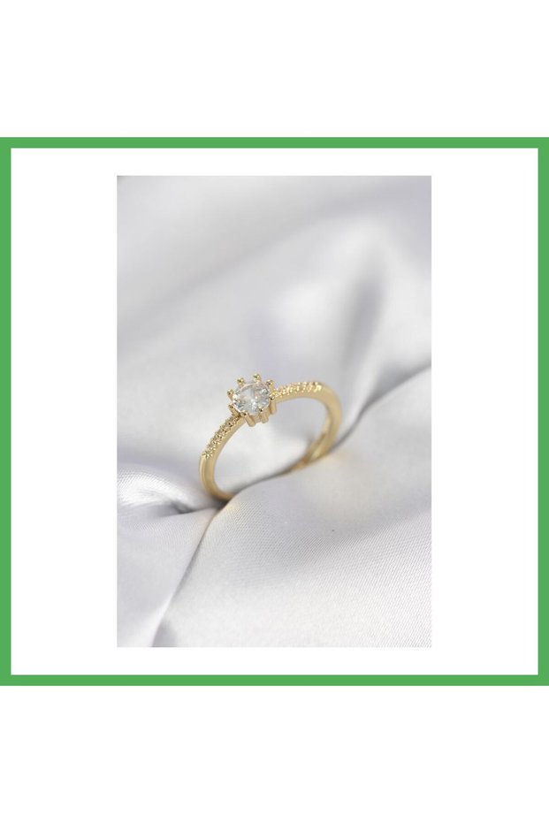 Single Stone Model Gold Color Zircon Stone Women's Ring Bezoss