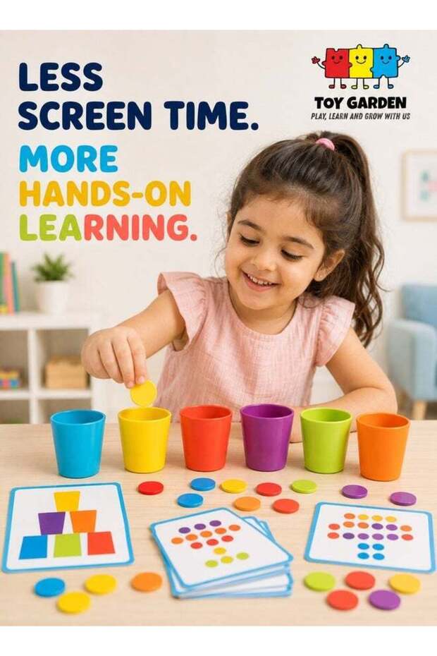 Color Sorting Cups Set, 6 Colour Matching and Stacking Cups Game for Kids, Montessori