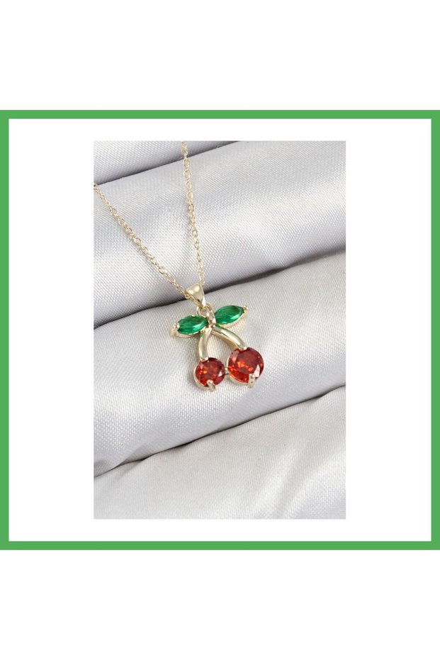 Brass Zircon Stone Cherry Model Gold Color Women's Necklace Bezoss