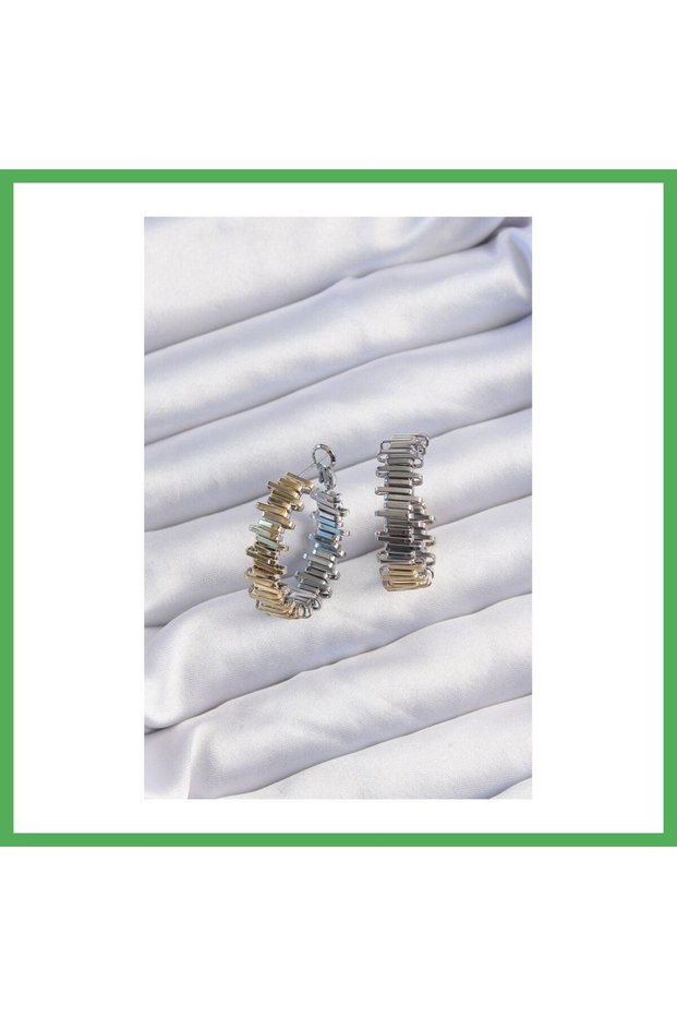 Brass Gold Silver Color Serrated Hoop Earrings Bezoss