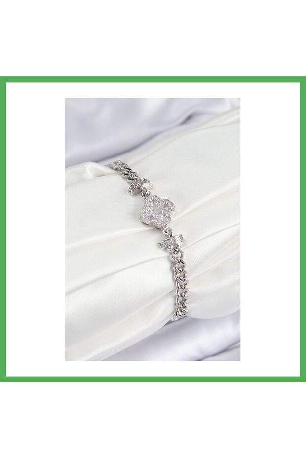 Brass Zircon Stone Clover Model Silver Color Women's Bracelet Bezoss