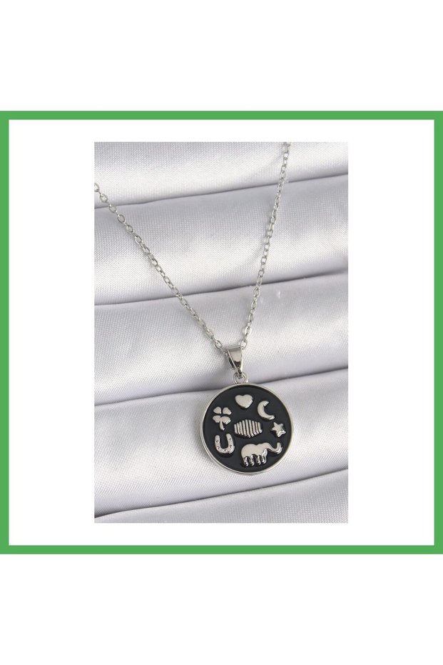 316L Steel Silver Color Black Color Luck Necklace Bezoss